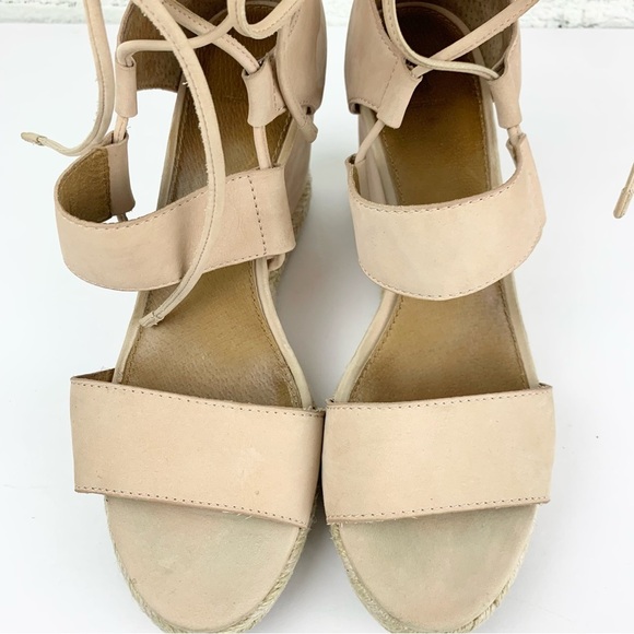 Frye Roberta Ghillie Espadrille Wedge Nude Leather Sandal Tie Lace Up 9 - Picture 3 of 11